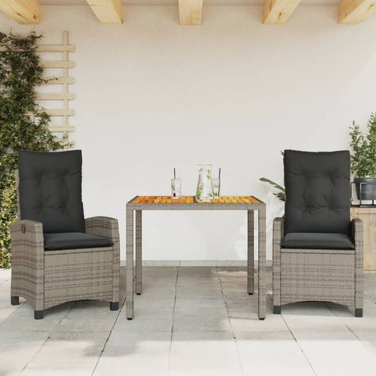 3 Piece Patio Dining Set with Cushions Gray Poly Rattan