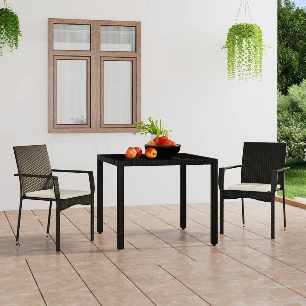 Patio Chairs with Cushions 2 pcs Poly Rattan Black