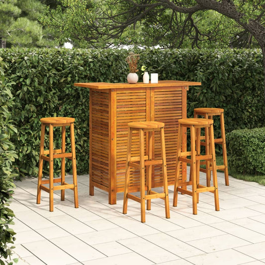 5 Piece Patio Bar Set Solid Wood Acacia