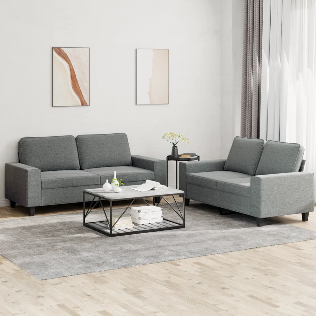 2 Piece Sofa Set Dark Gray Fabric