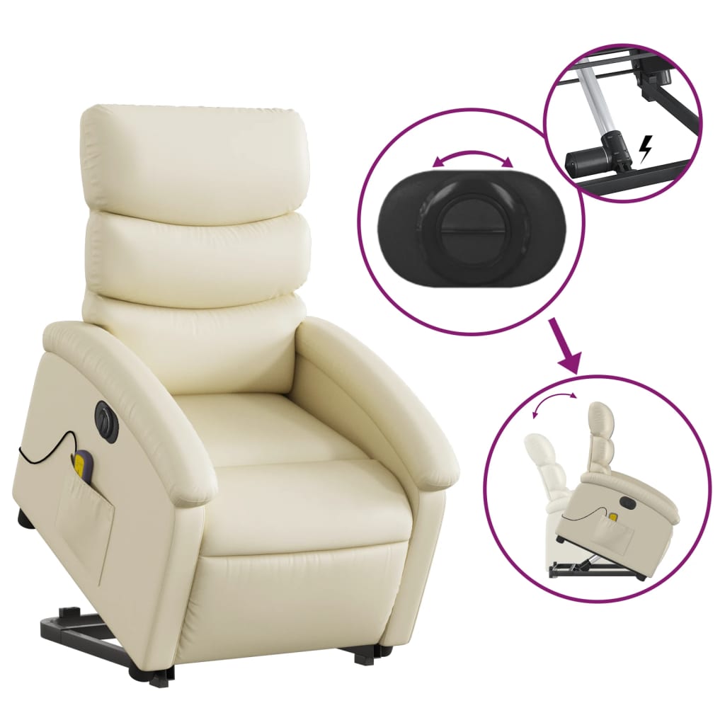 Electric Stand up Massage Recliner Chair Cream Faux Leather