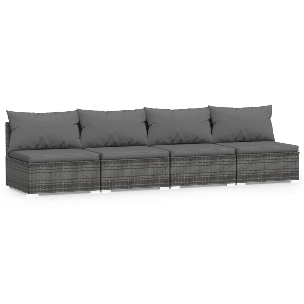 4 Seater Sofa with Cushions Gray Poly Rattan