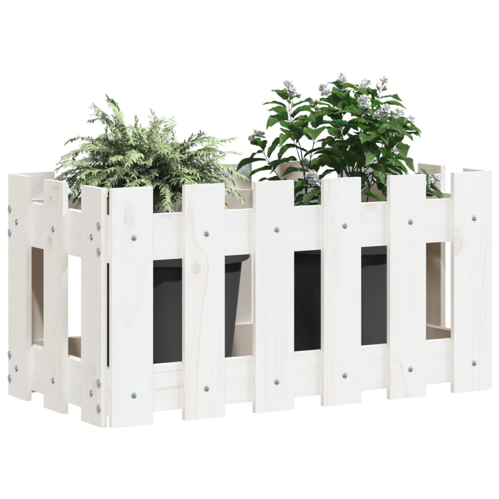 Garden Planter with Fence Design White 23.6"x11.8"x11.8" Solid Wood Pine