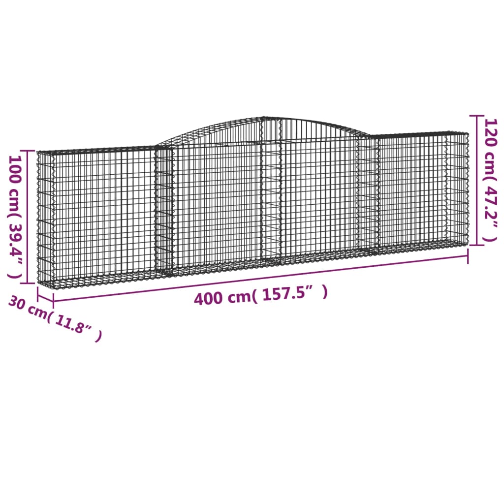 Arched Gabion Baskets 3 pcs 157.5"x11.8"x39.4"/47.2" Galvanized Iron