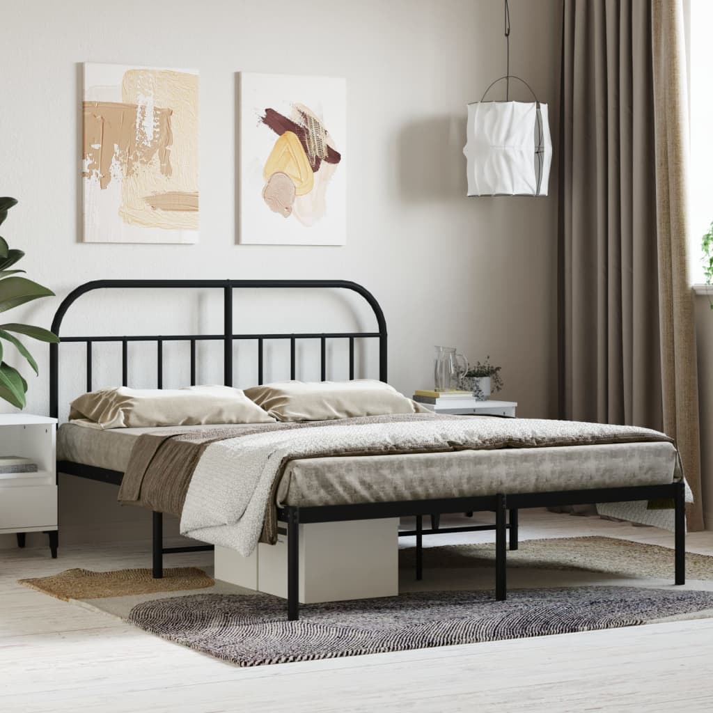 Metal Bed Frame without Mattress with Headboard Black 59.1"x78.7"