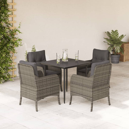 5 Piece Patio Dining Set with Cushions Gray Poly Rattan