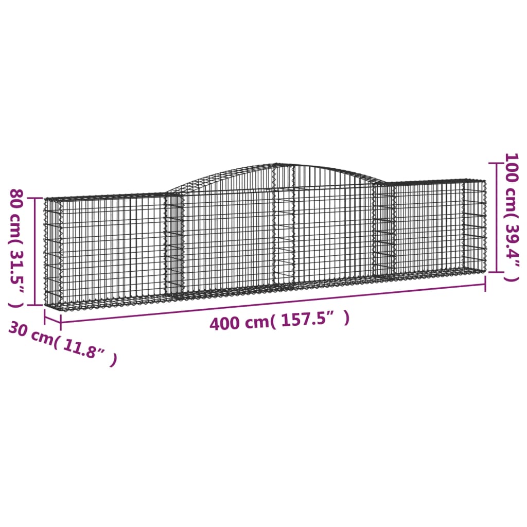 Arched Gabion Baskets 10 pcs 157.5"x11.8"x31.5"/39.4" Galvanized Iron