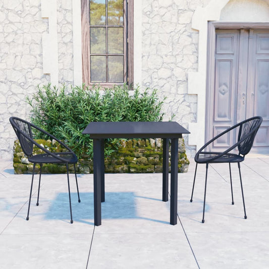 3 Piece Patio Dining Set PVC Rattan Black