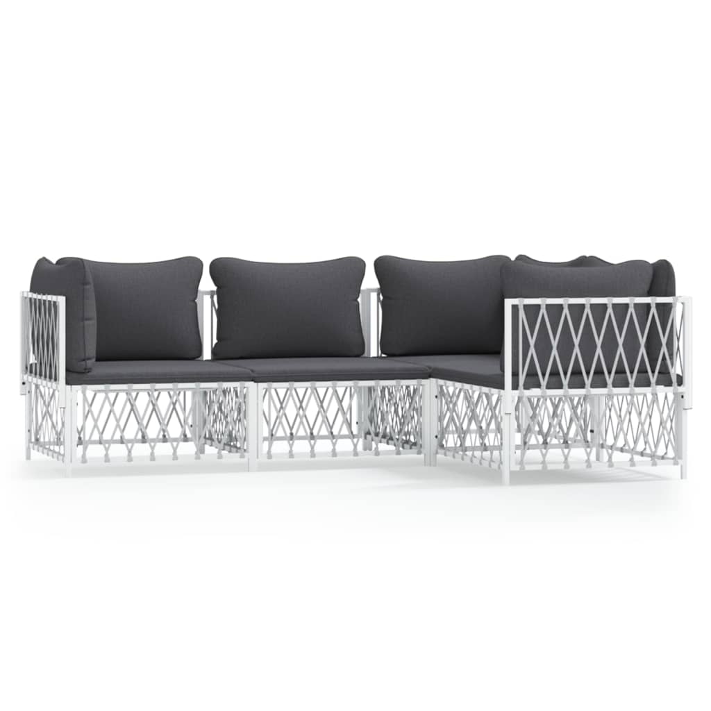 4 Piece Patio Lounge Set with Cushions White Steel