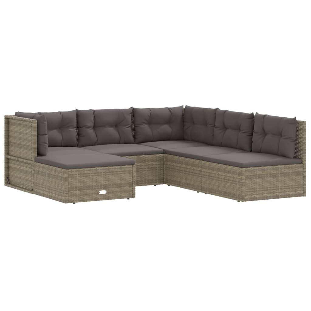 6 Piece Patio Lounge Set with Cushions Gray Poly Rattan