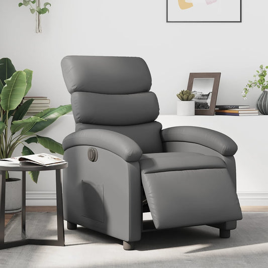 Electric Recliner Chair Gray Faux Leather