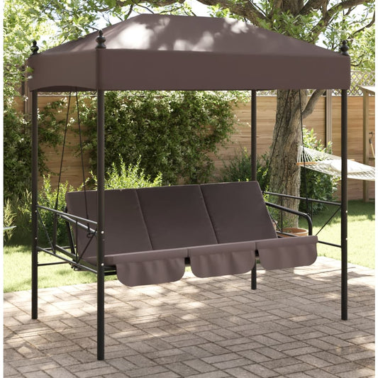 Patio Swing Bench with Canopy Coffee Brown Steel