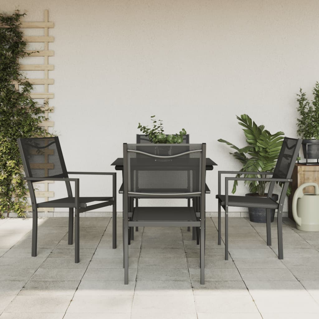 5 Piece Patio Dining Set Black Steel and Textilene