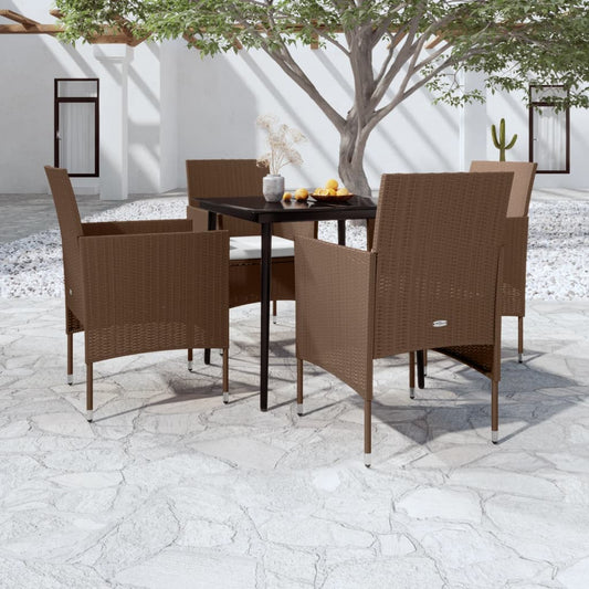 5 Piece Patio Dining Set with Cushions Brown and Black