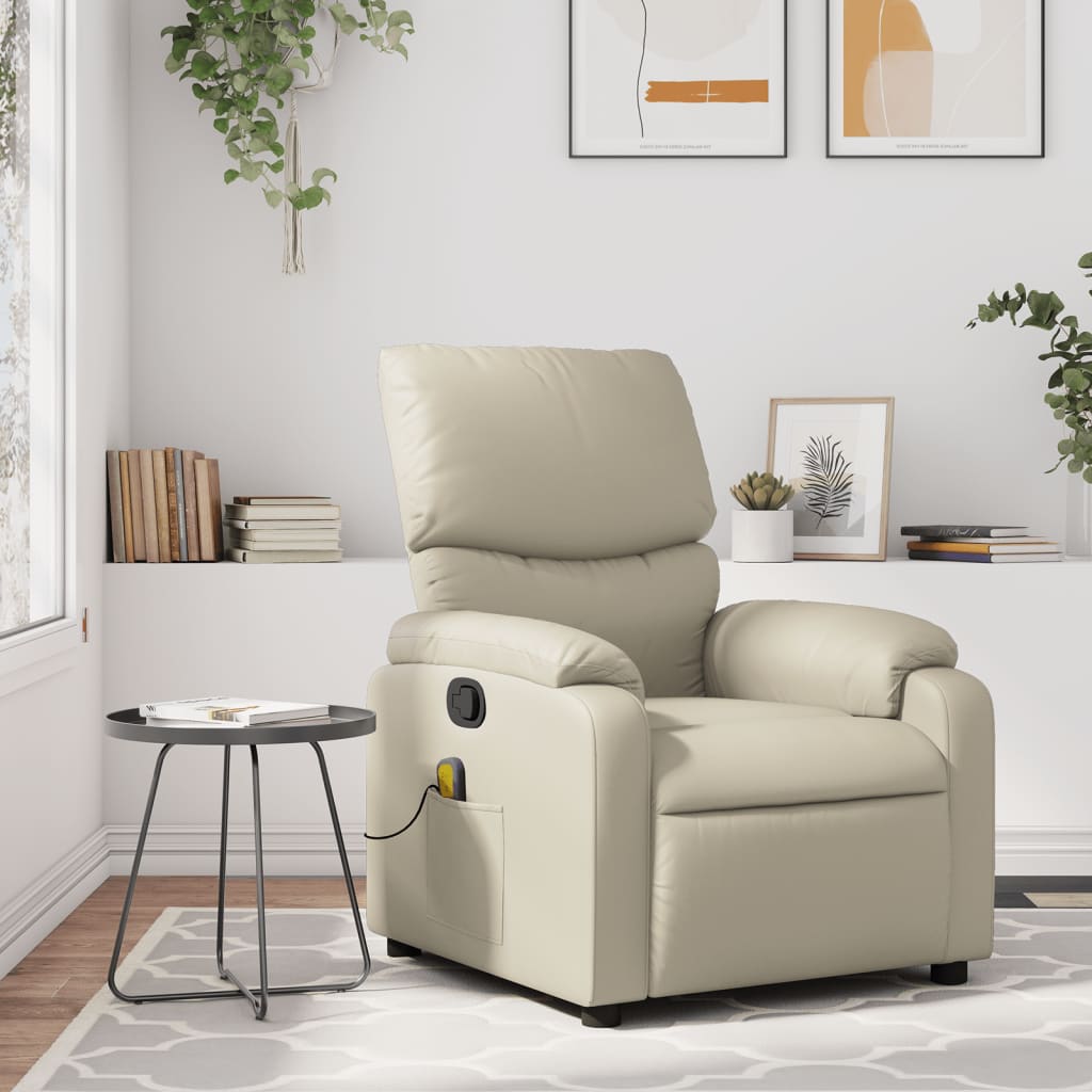 Massage Recliner Chair Cream Faux Leather