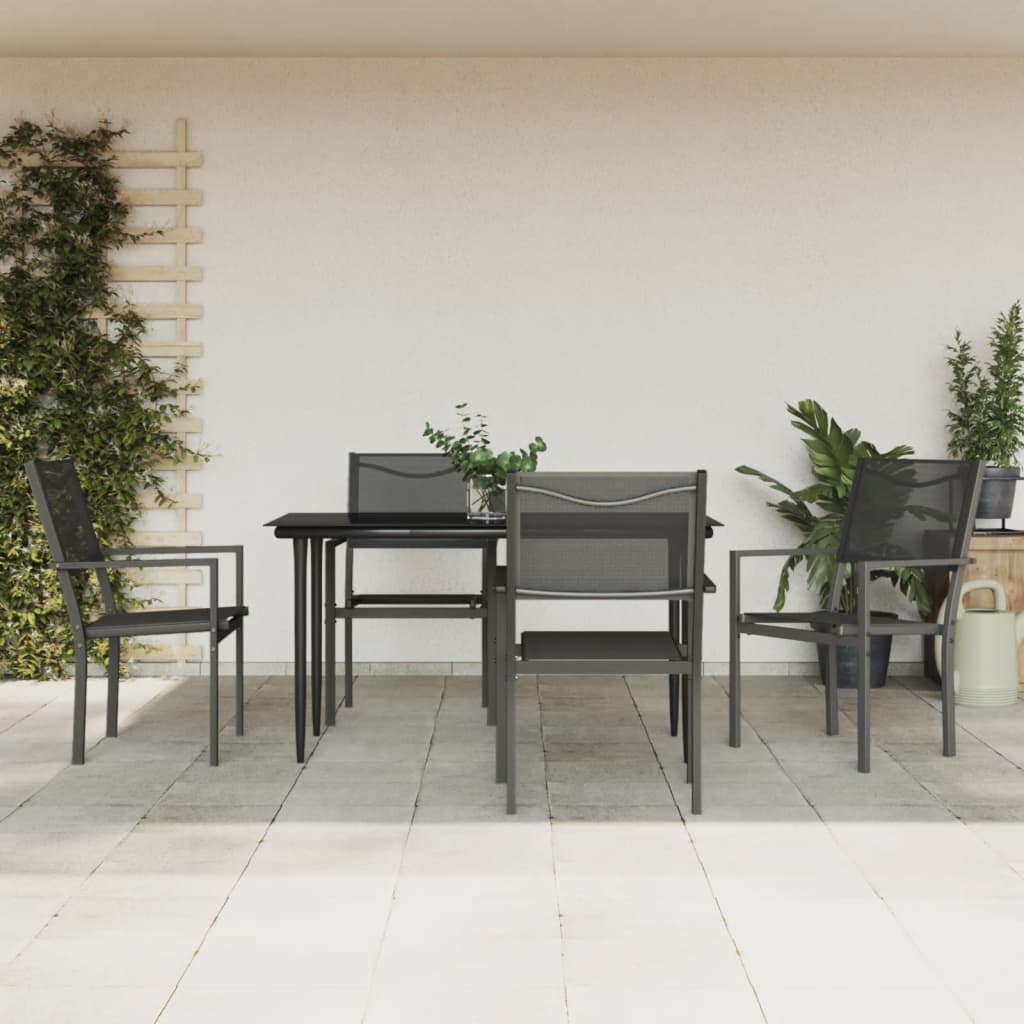 5 Piece Patio Dining Set Black Steel and Textilene