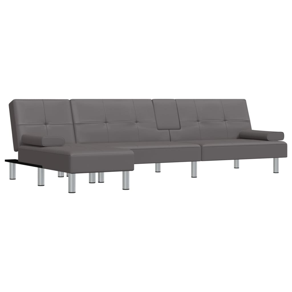 L-shaped Sofa Bed Gray 100.4"x55.1"x27.6" Faux Leather