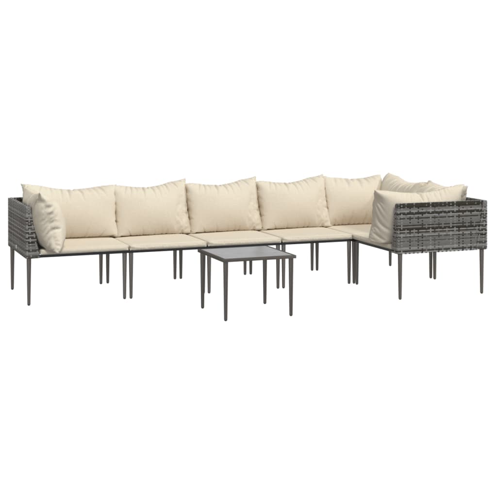 7 Piece Patio Lounge Set with Cushions Gray Poly Rattan