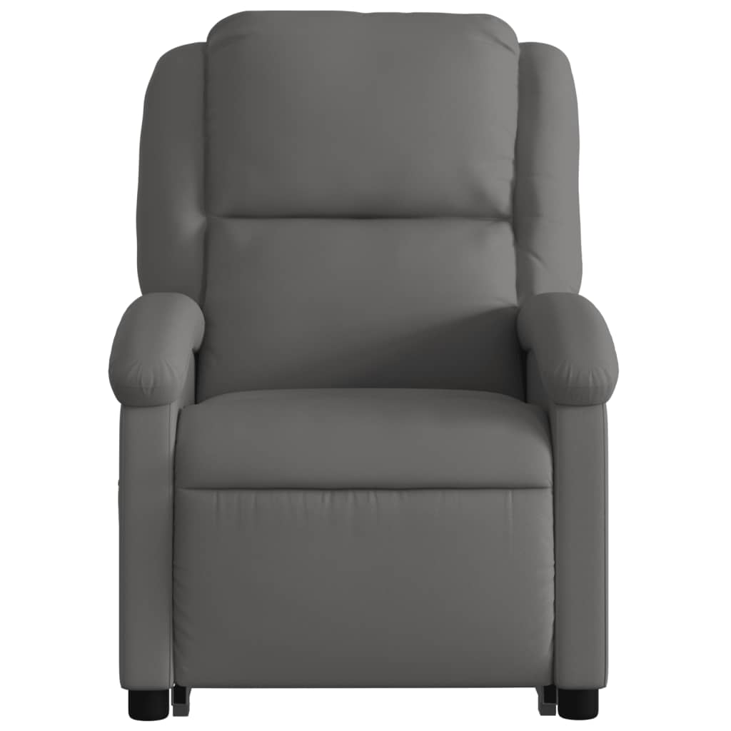 Stand up Recliner Chair Gray Real Leather