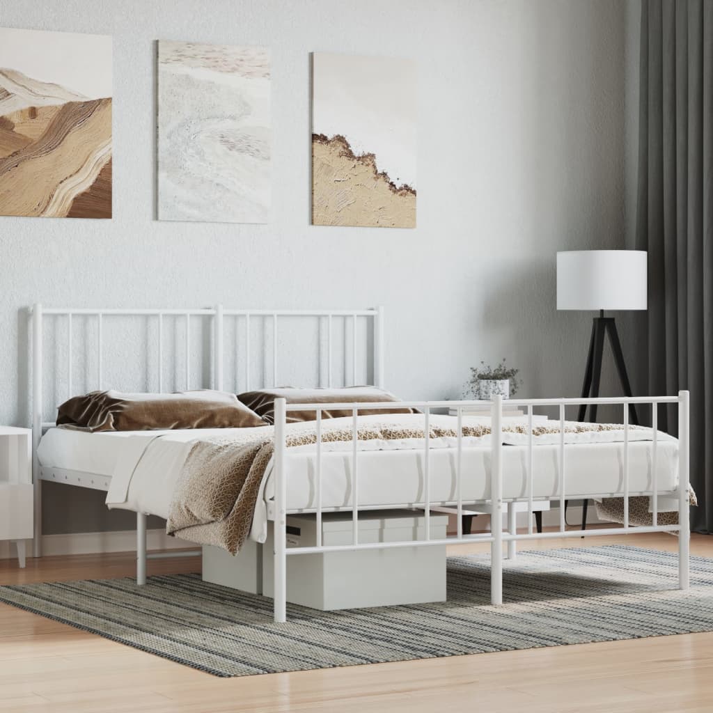 Metal Bed Frame without Mattress with Footboard White 59.1"x78.7"