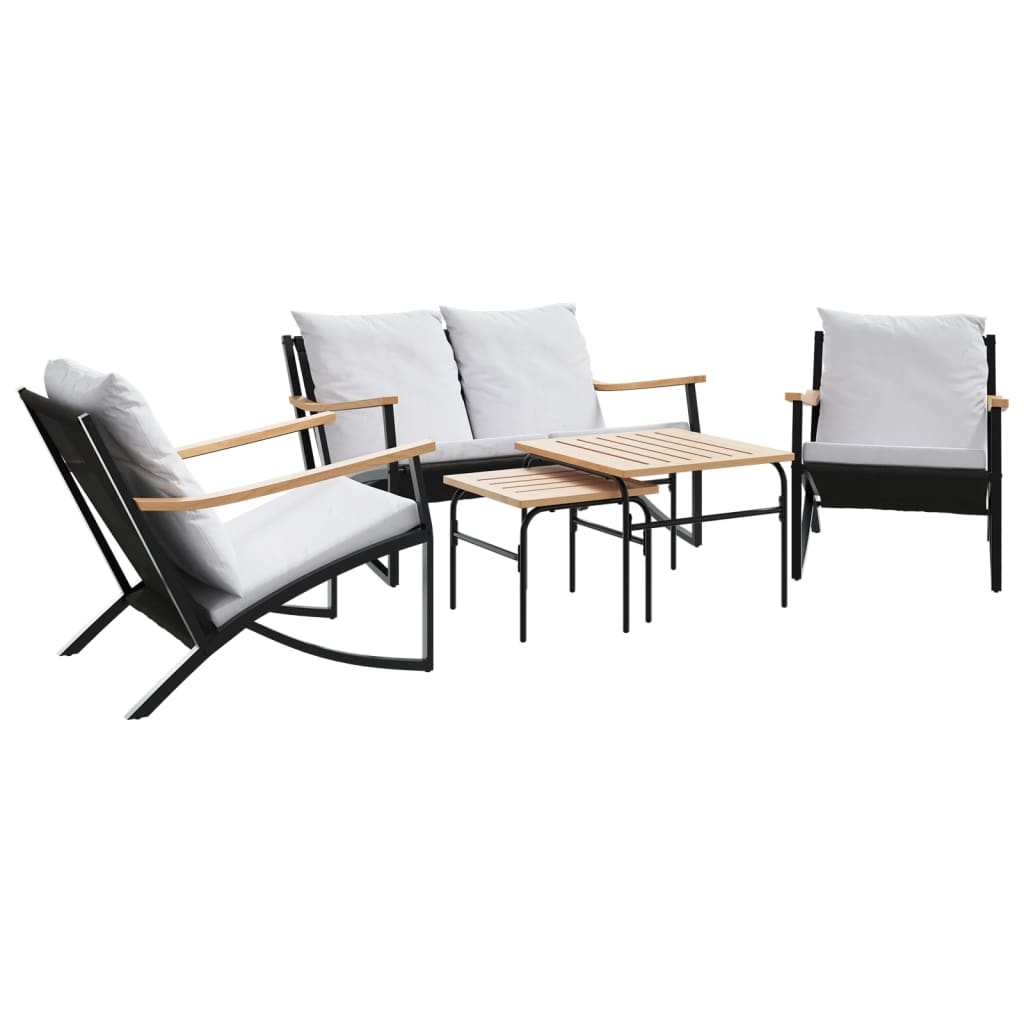 5 Piece Balcony Furniture Set with Cushions Black Steel