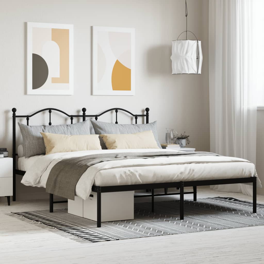 Metal Bed Frame without Mattress with Headboard Black 72"x83.9"