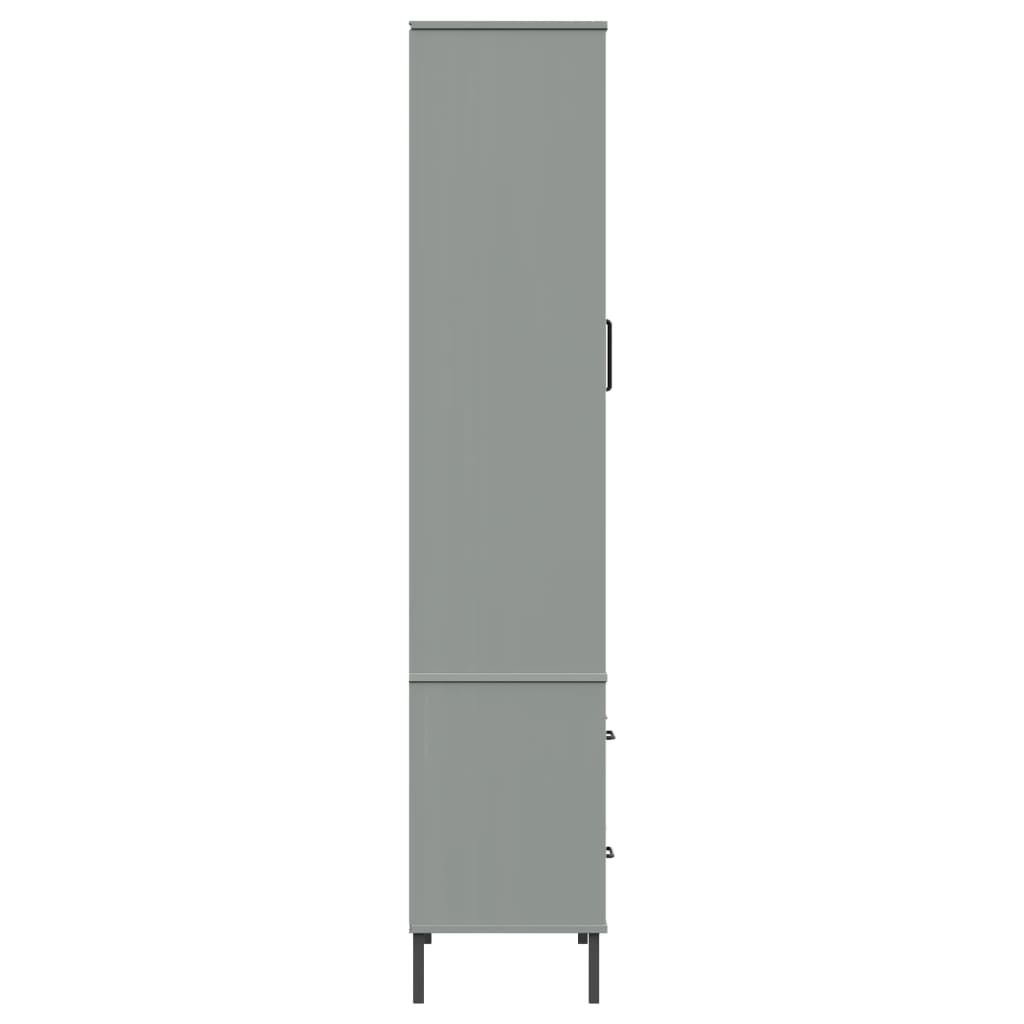 Bookcase with Metal Legs Gray 33.5"x13.8"x67.9" Solid Wood OSLO