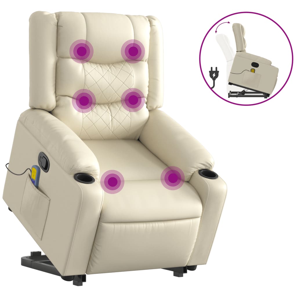 Stand up Massage Recliner Chair Cream Faux Leather