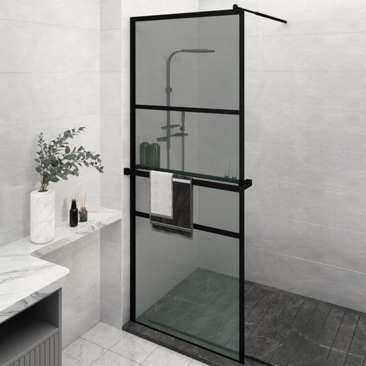 Walk-in Shower Wall with Shelf Black 31.5"x76.8" ESG Glass&Aluminum