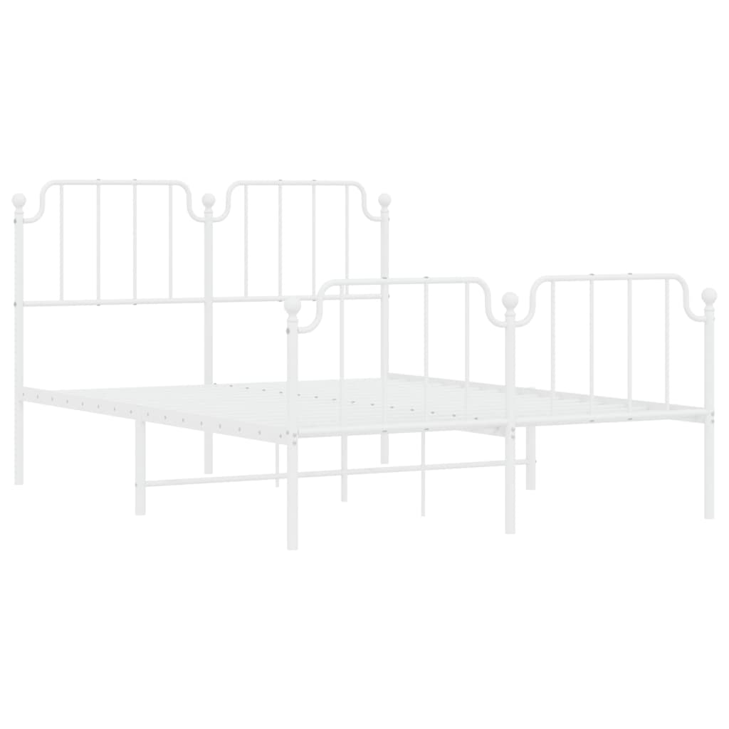 Metal Bed Frame without Mattress with Footboard White 53.1"x74.8"