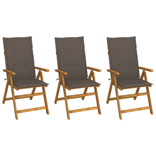 Folding Patio Chairs 3 pcs with Cushions Solid Acacia Wood