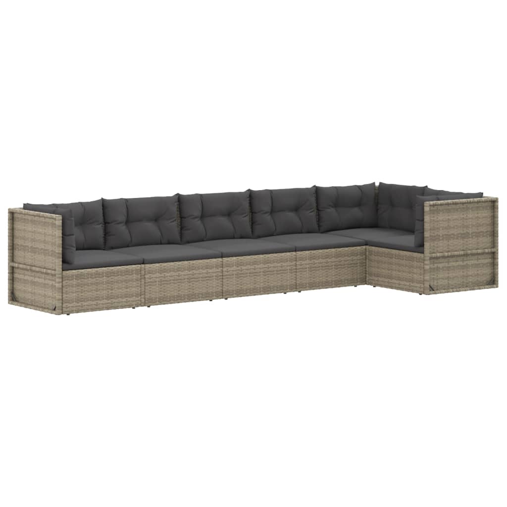 6 Piece Patio Lounge Set with Cushions Gray Poly Rattan