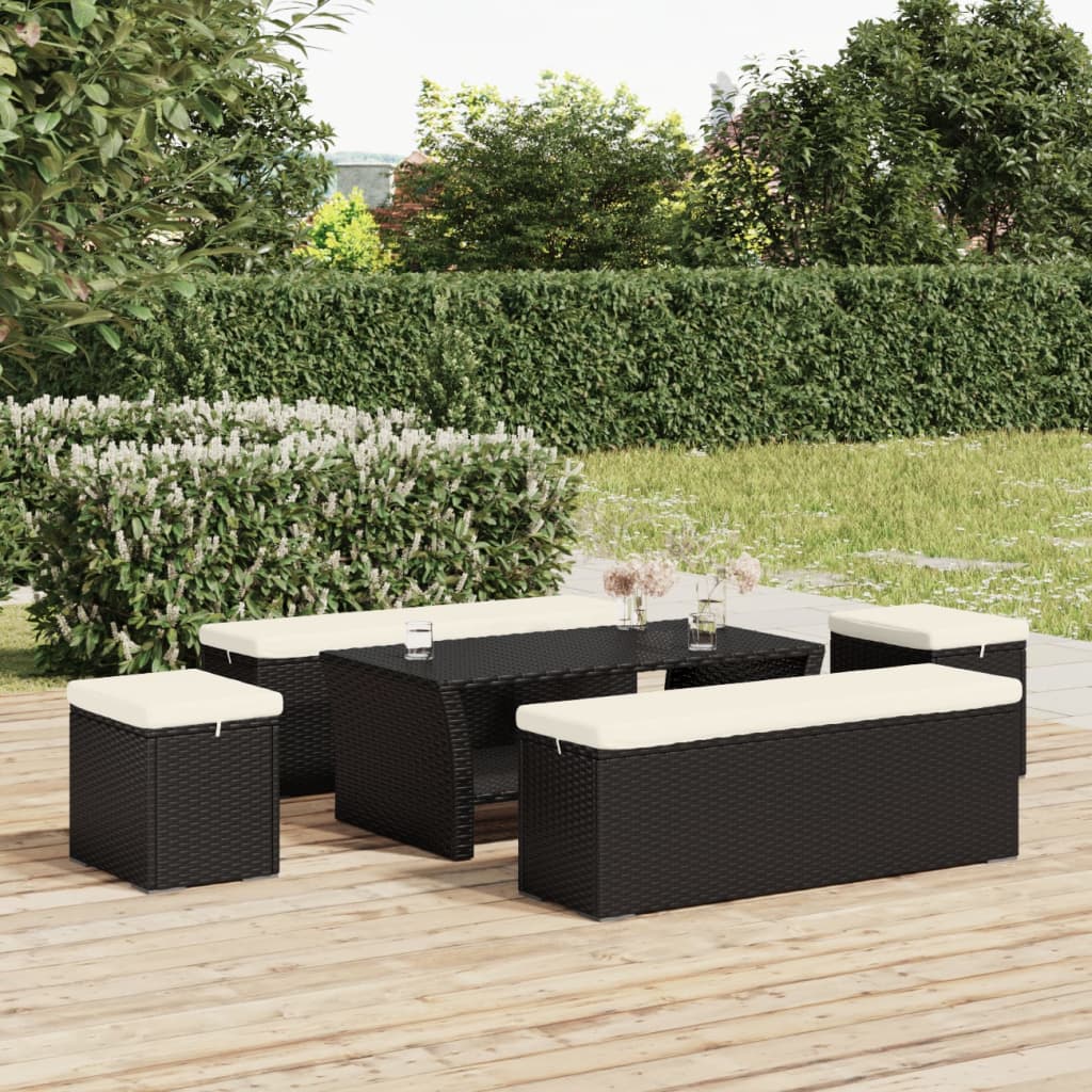 Ottomans with Cushions 2 pcs Black 15.7"x11.8"x15.7" Poly Rattan