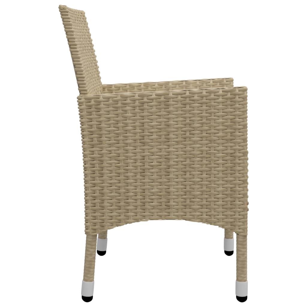 3 Piece Bistro Set Poly Rattan and Tempered Glass Beige