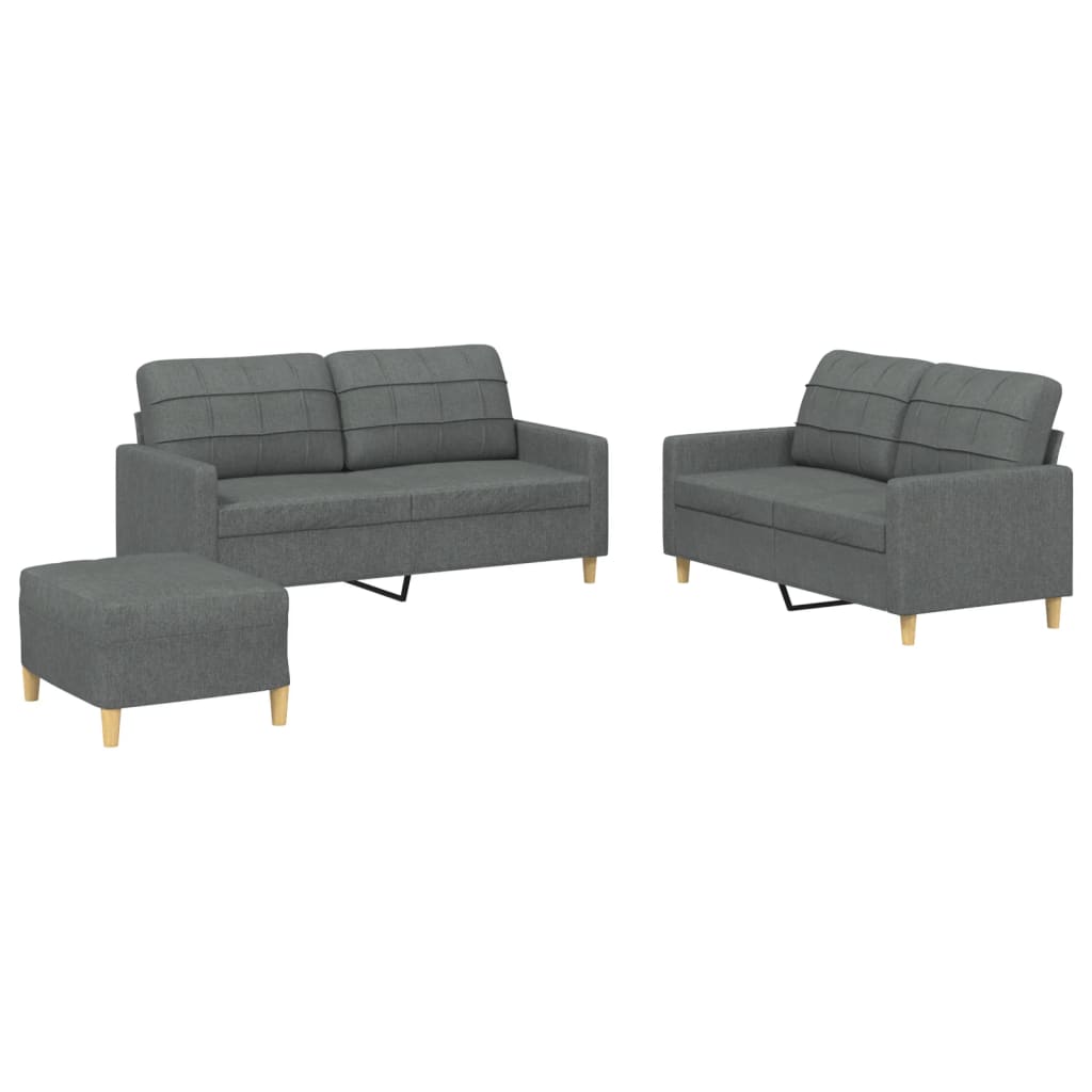 3 Piece Sofa Set with Cushions Dark Gray Fabric