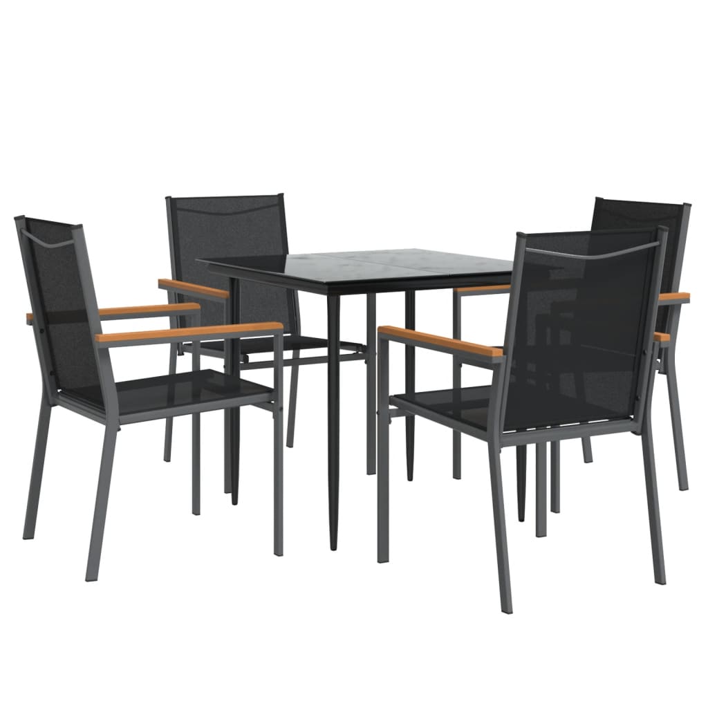 5 Piece Patio Dining Set Black Textilene and Steel