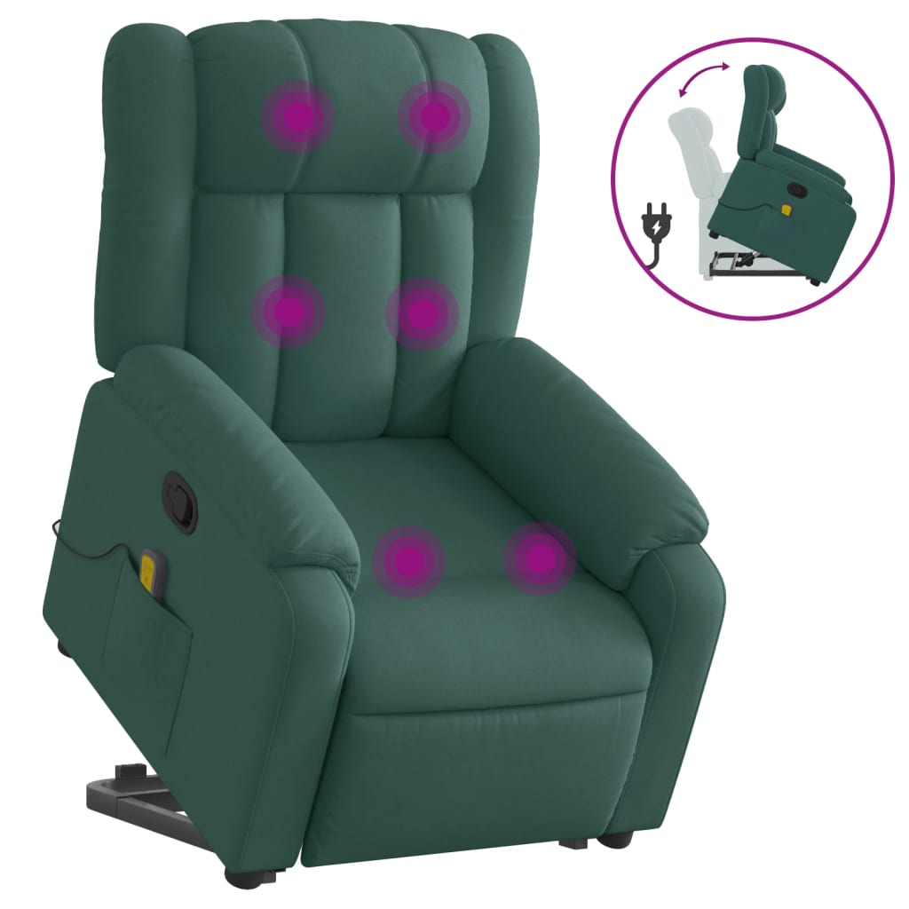 Stand up Massage Recliner Chair Dark Green Fabric