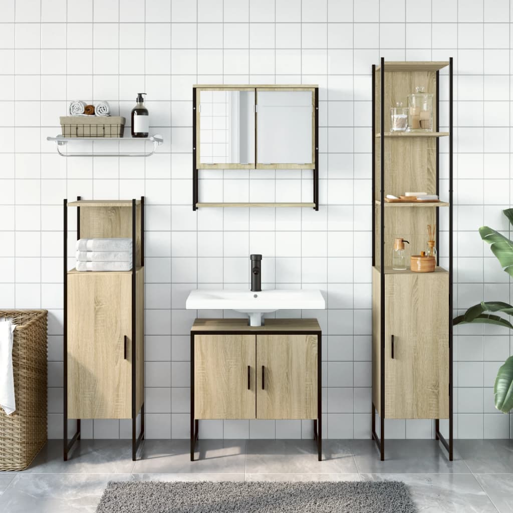 4 Piece Bathroom Furniture Set Smoked Oak Engineered Wood