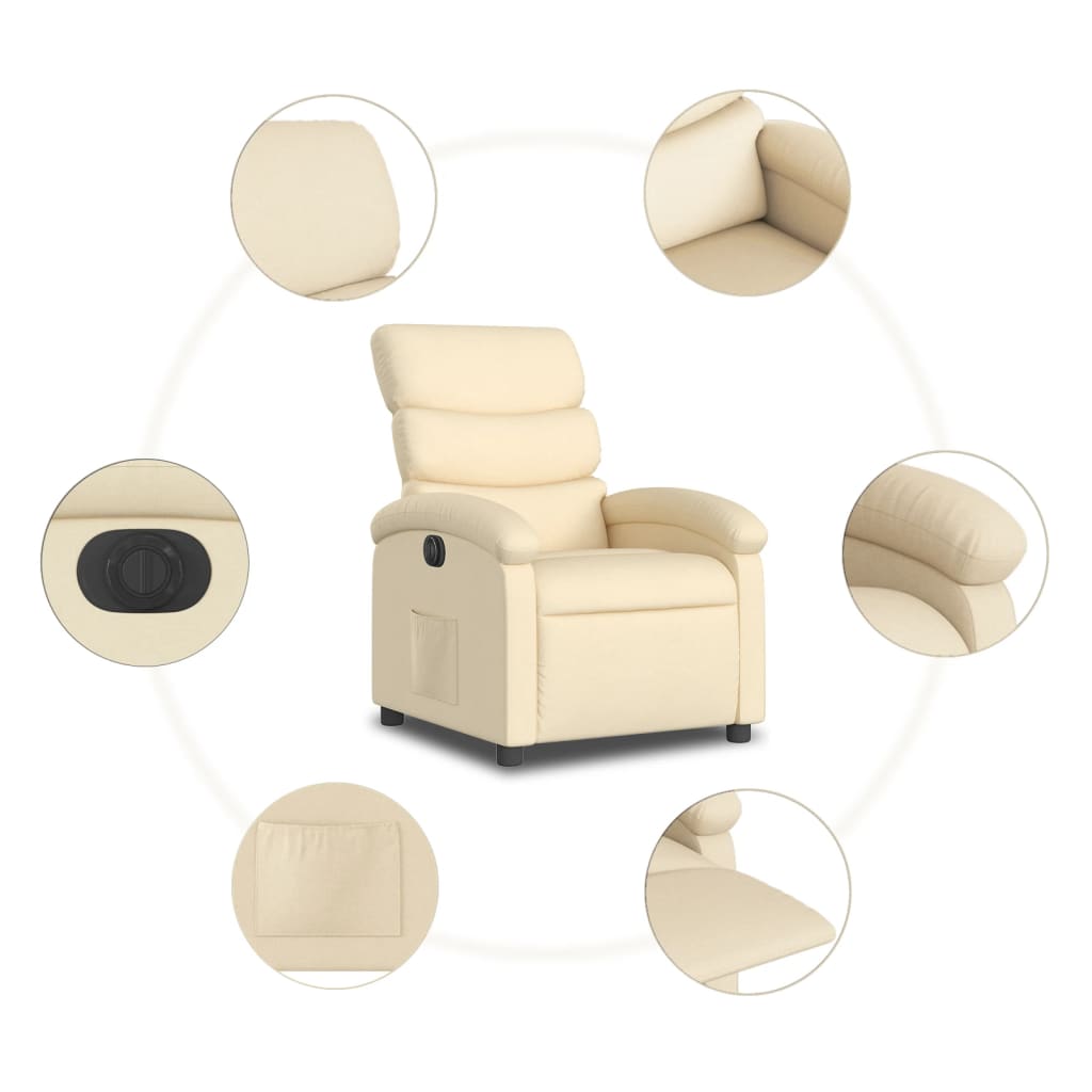 Electric Recliner Chair Cream Fabric