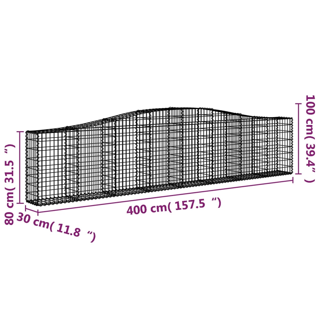 Arched Gabion Baskets 8 pcs 157.5"x11.8"x31.5"/39.4" Galvanized Iron