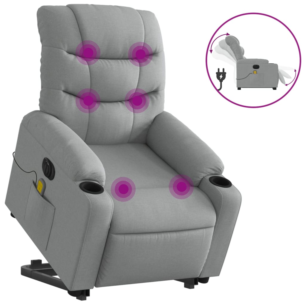 Electric Stand up Massage Recliner Chair Light Gray Fabric