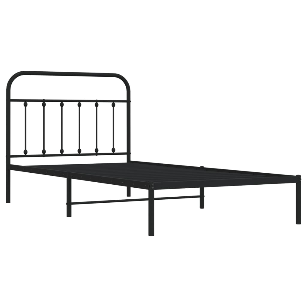 Metal Bed Frame without Mattress with Headboard Black 39.4"x78.7"