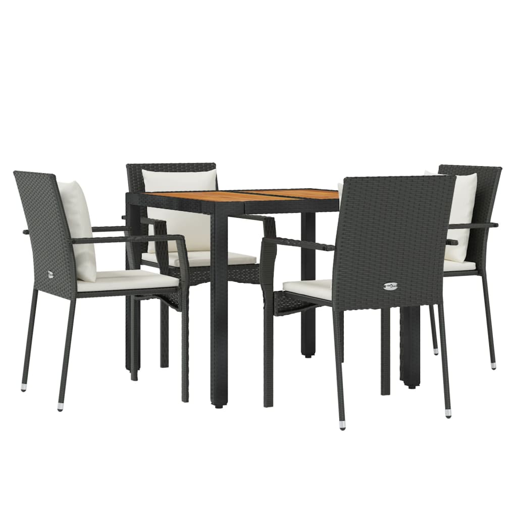 5 Piece Patio Dining Set with Cushions Black Poly Rattan