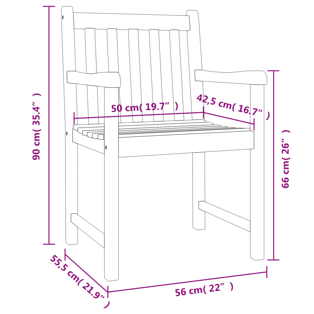 Patio Chairs 8 pcs 22"x21.9"x35.4" Solid Wood Acacia