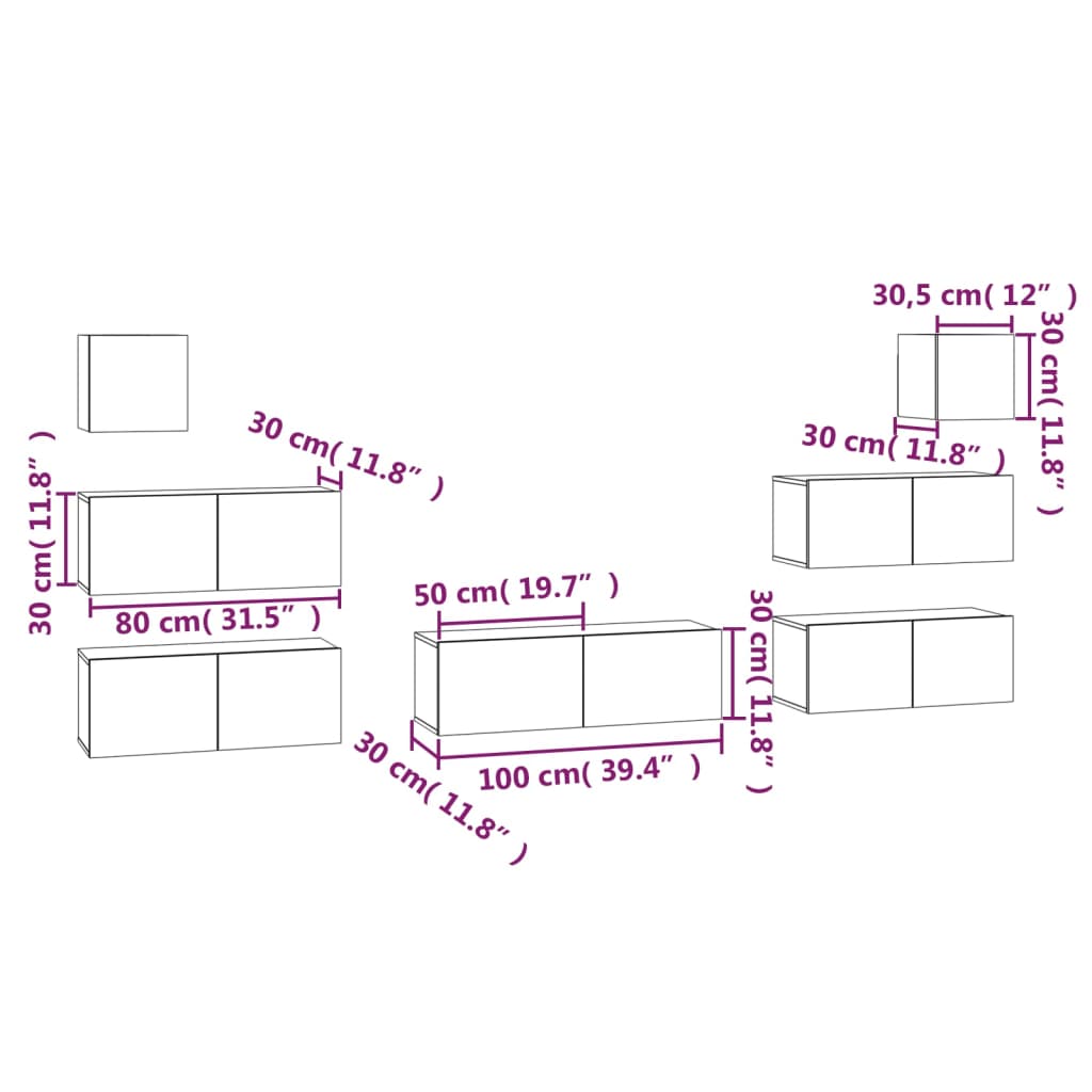 7 Piece TV Stand Set Concrete Gray Engineered Wood