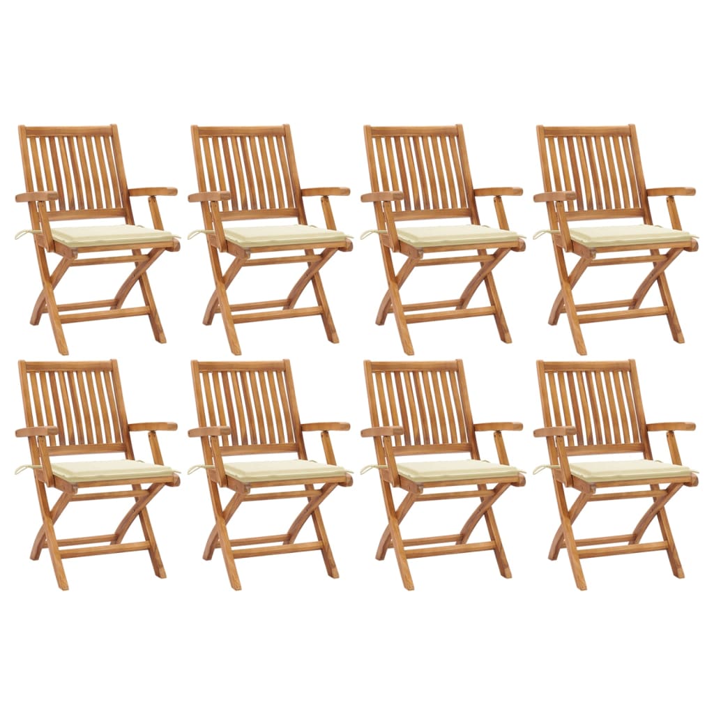 Folding Patio Chairs with Cushions 8 pcs Solid Teak Wood