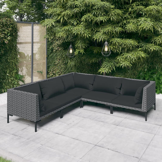 5 Piece Patio Lounge Set with Cushions Poly Rattan Dark Gray