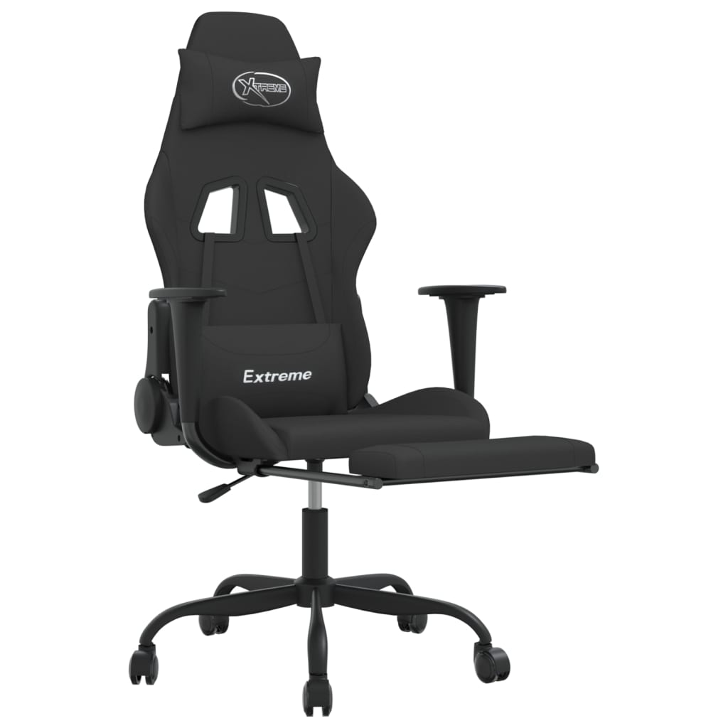 Massage Gaming Chair with Footrest Black Fabric