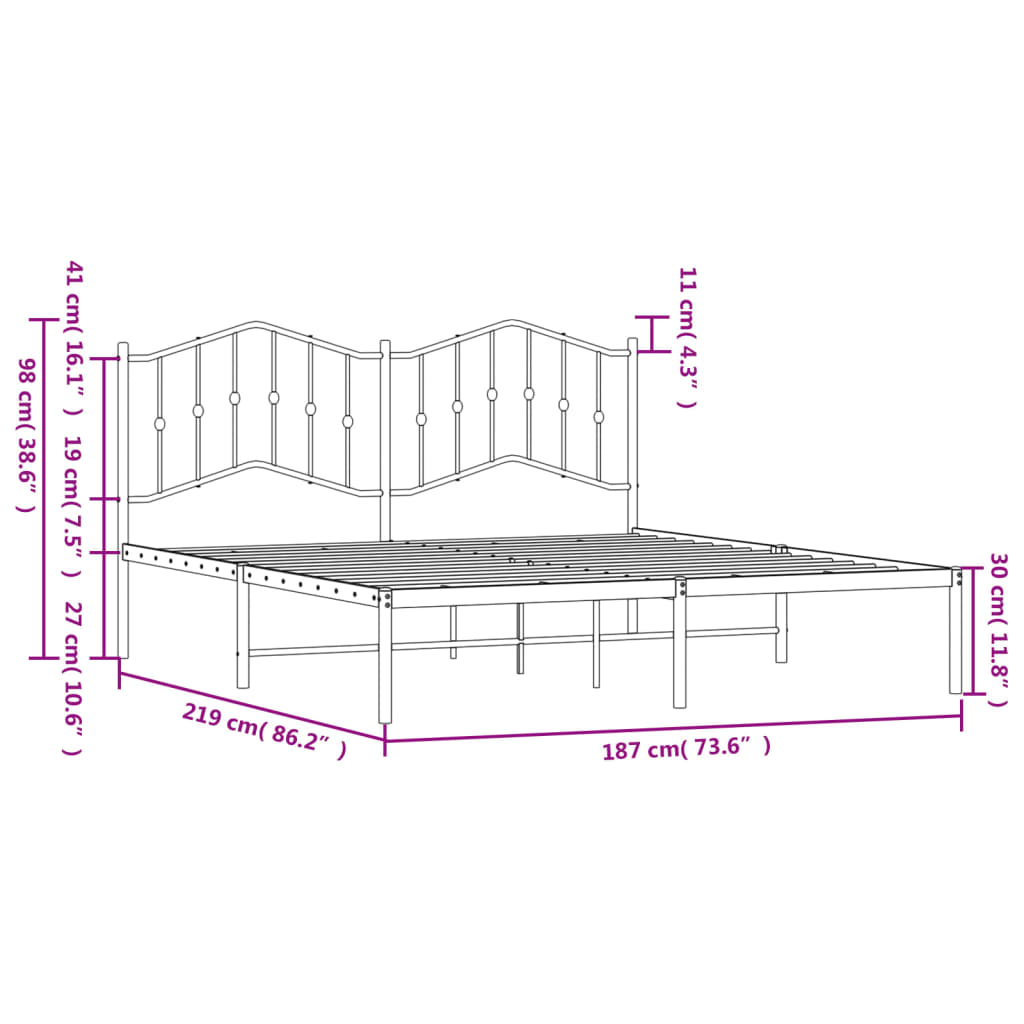 Metal Bed Frame without Mattress with Headboard White 72"x83.9"