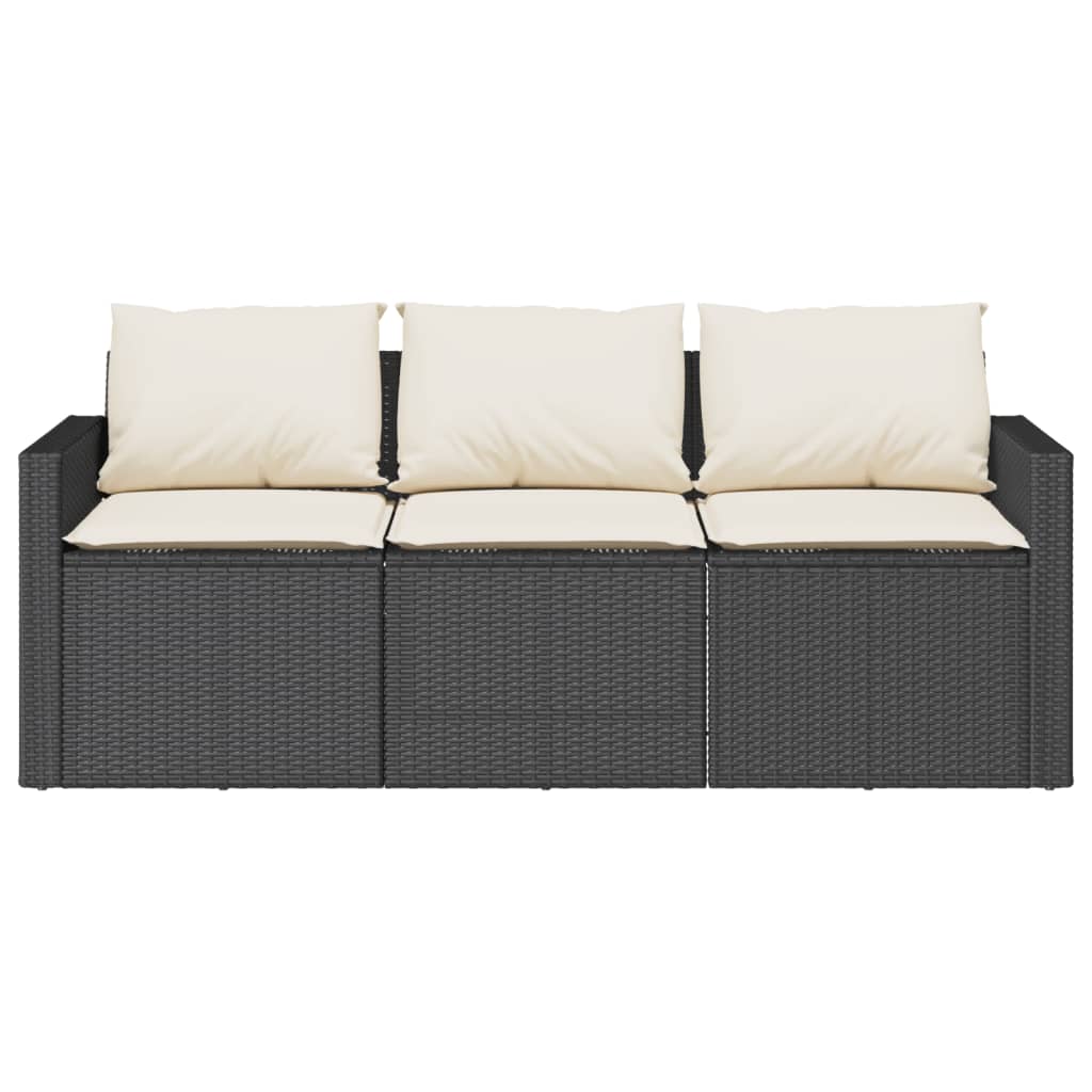 Patio Sofa with Cushions 3-Seater Black Poly Rattan